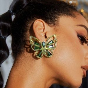 1pair Butterfly Shaped Earrings Full Of Rhinestones